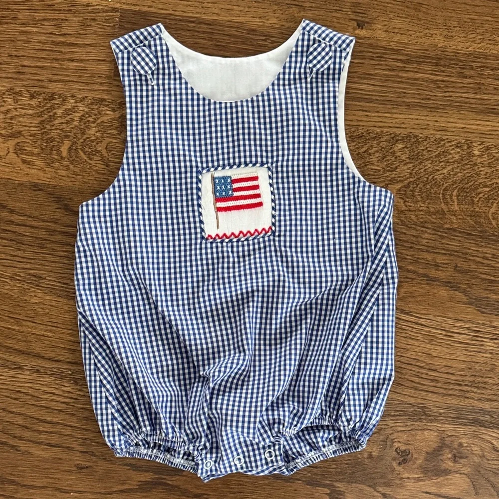 Stitchy Fish Gingham Land I Love Smocked Bubble Romper